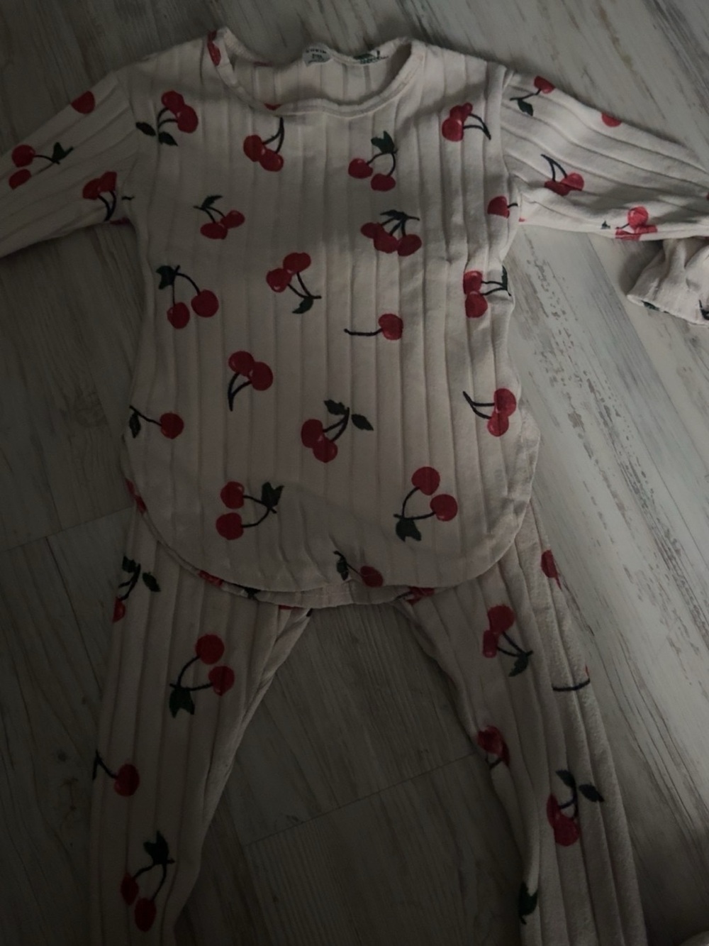 Kids Cherry Print Pajama Set - Cream and Red